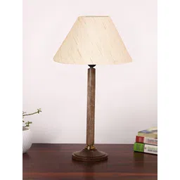 Devansh Off White & Brown Wooden Traditional Frustum Shaped Table Lamp-picture-37
