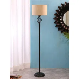 Devansh Off White Cotton Drum Iron Basket Floor Lamp-picture-39