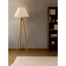 Devansh Off-White Cotton Drum Shade With Wooden Tripod Lamp-picture-34