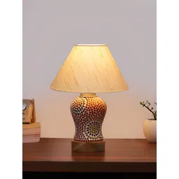 Devansh Off White Printed Wood Frusturical Shaped Table Lamp-picture-28