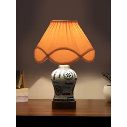 Devansh Off White Printed Wood Frusturical Shaped Table Lamp-picture-29