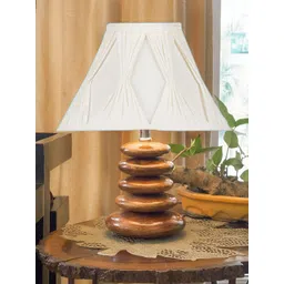 Devansh Off White Textured Wood Traditional Abstract Shaped Table Lamp-picture-26