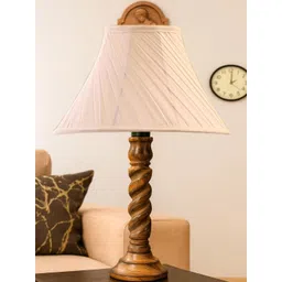 Devansh Off White Textured Wood Traditional Frusturical Shaped Table Lamp-picture-29