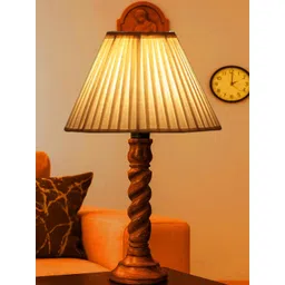 Devansh Off White Textured Wood Traditional Frusturical Shaped Table Lamp-picture-13
