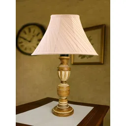 Devansh Off White Textured Wood Traditional Frusturical Shaped Table Lamp-picture-12