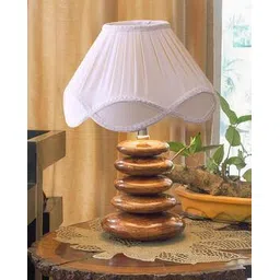 Devansh Off-White Vintage Cotton Table Lamp With Wood Pebble Lamp -picture-26