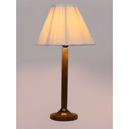 Devansh Off White Wooden Textured Frusturical Shaped Table Lamp-picture-41