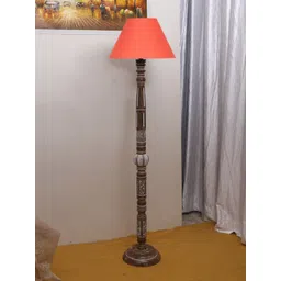 Devansh Orange & Brown Cotton and Wooden Floor Lamp-picture-51