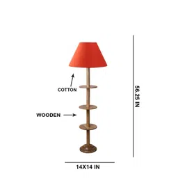 Devansh Orange & Brown Frustum Shape Cotton Shade Wooden Base Foor Lamp-picture-27