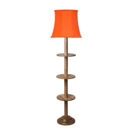 Devansh Orange & Brown Frustum Shape Cotton Shade Wooden Base Foor Lamp-picture-11