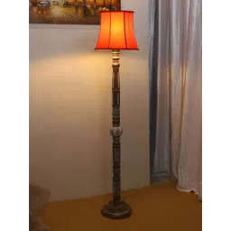 Devansh Orange Colored & Brown Conical Open Snake Wooden Floor Lamp-picture-33