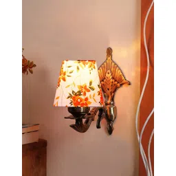 Devansh Orange-Colored & White Antique Wall Lamp With Printed Cotton Conical Shade-picture-33