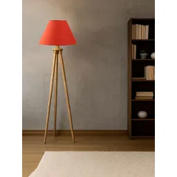 Devansh Orange Cotton Drum Shade Lamp with Wooden Tripod-picture-41