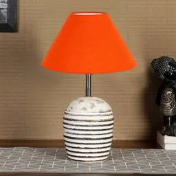devansh Orange cotton with White Brushed Wood Table Lamp-picture-10