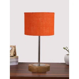 Devansh Orange Textured Wood Cylindrical Shaped Table Lamp-picture-37