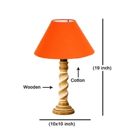 Devansh Orange Textured Wood Frusturical Shaped Table Lamp-picture-41