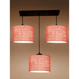 Devansh Pink & Black Jute Shade Round Drum Cluster Hanging Lamp-picture-36