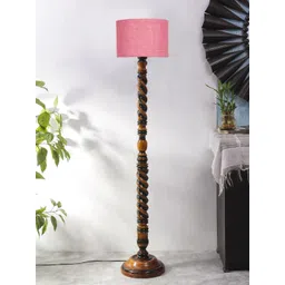 Devansh Pink & Brown Closed Snake Wooden Floor Lamp with Jute Shade-picture-35