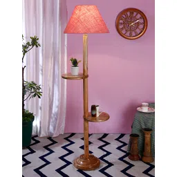 Devansh Pink & Brown Frustum Shaped Wooden Shelf Floor Lamp-picture-29