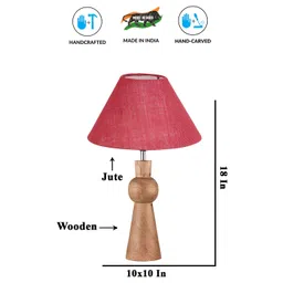Devansh Pink & Brown Frustum Shaped Wooden Table Lamp-picture-28