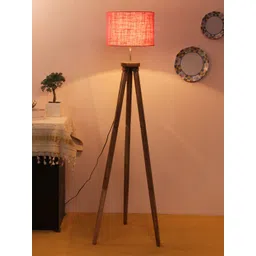 Devansh Pink & Brown Self Design Traditional Tripod Lamp with Shade-picture-15