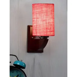 Devansh Pink & Brown Wood Traditional Cylinder Shaped Wall Lamp-picture-38