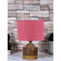Devansh Pink & Brown Wooden Cylindrical Table Lamp With Jute Shade-picture-18