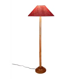 Devansh Pink & Brown Wooden Frustum Shaped FloorLampsWithShade-picture-20