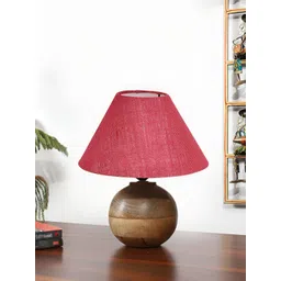 Devansh Pink & Brown Wooden Frusturical Shaped Table Lamp-picture-43