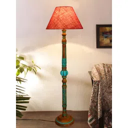 Devansh Pink & Turquoise Blue Frustum Shaped Traditional Wooden Floor Lamp-picture-42