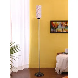 Devansh Pink & White Thin Iron Floor Lamp With Cylindrical Floral Printed Cotton Shade-picture-22