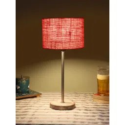 Devansh Pink Cylinder Wooden Table Lamp-picture-41