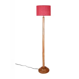 Devansh Pink Drum Shape Floor Lamp With Wooden Base-picture-31