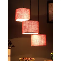 Devansh Pink Jute Round Drum Cluster Hanging Lamp Pendant Lamp Ceiling Lamp-picture-13