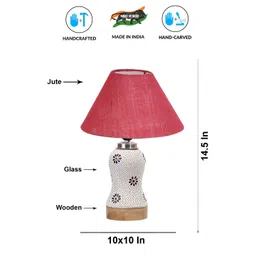 Devansh Pink Printed Wooden Frustum Shaped Table Lamp With Mosaic Glass Base-picture-44