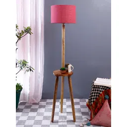 Devansh Pink Solid Jute Drum With Wooden Table Floor Lamp-picture-28