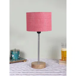 Devansh Pink Textured Wooden Contemporary Cylindrical Shaped Table Lamp-picture-24