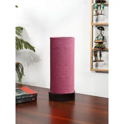 Devansh Pink Textured Wooden Contemporary Cylindrical Shaped Table Lamp-picture-25
