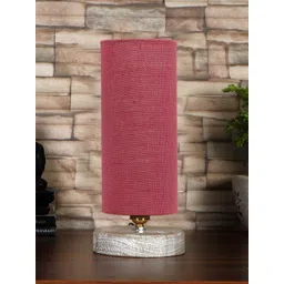 Devansh Pink Wooden Cylindrical Table Lamp image 1