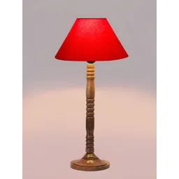 Devansh Red & Beige Frustum Shaped Wooden Table Lamp-picture-22