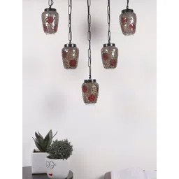 Devansh Red & Black Textured Glass Quintuple Hanging Lamp-picture-17
