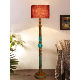 Devansh Red & Blue Cylinder Shaped Wooden Traditional Floor Lamp-picture-20