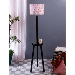 Devansh Red & Blue Printed Cylindrical Shaped Wooden Floor Lamp-picture-23