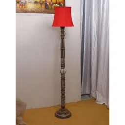 Devansh Red & Brown Conical Open Snake Wooden Floor Lamp-picture-16