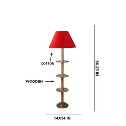 Devansh Red & Brown Frustum Shape Cotton Shade Wooden Base Foor Lamp-picture-16