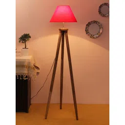 Devansh Red & Brown Solid Wooden Tripod Lamp-picture-32