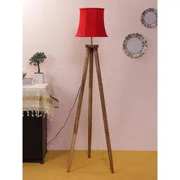 Devansh Red & Brown Solid Wooden Tripod Lamp-picture-47