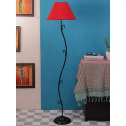 Devansh Red Self Design Traditional Club Lamp with Shade-picture-45