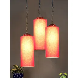 Devansh Red Solid Cotton Cylinder Contemporary Hanging Ceiling Lamp-picture-33