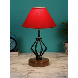 Devansh Red Solid Table Lamp with Wood Base-picture-32